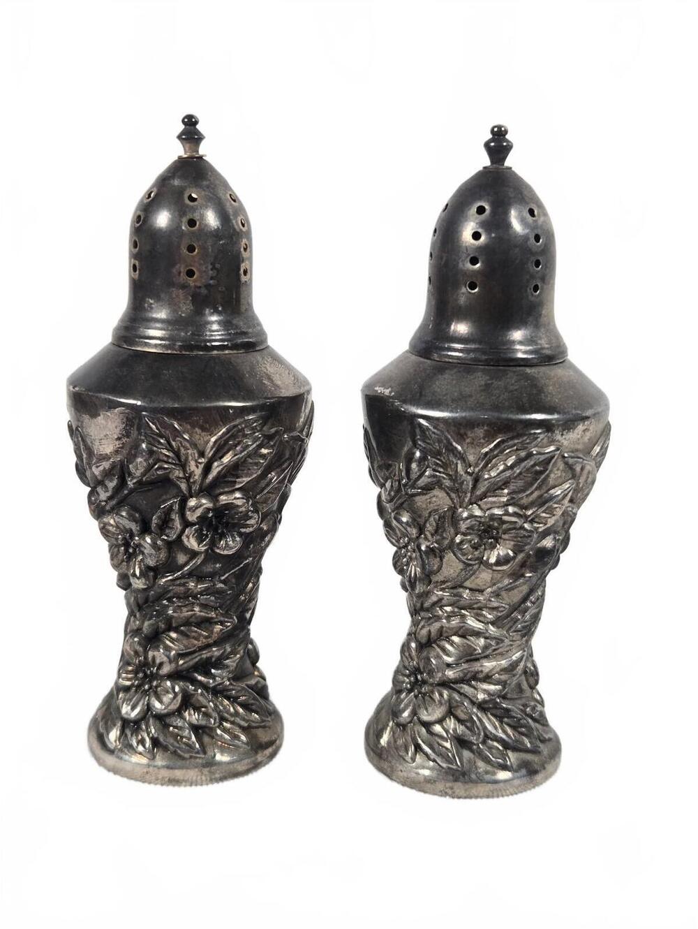 Vintage International Silver Co Salt Pepper Shakers Repousse 1991 Heavy 20oz
